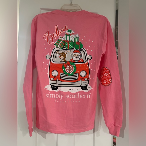 Simply Southern Pink Long Sleeve with Red Patterned Pocket - Picture 2 of 5